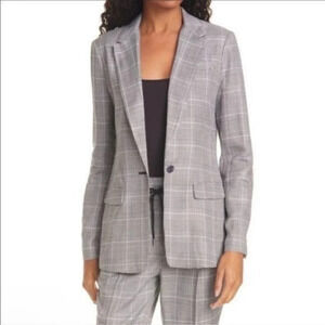 ATM Anthony Thomas Melillo Glen Plaid One Button Blazer Black White Pink 4 Chic
